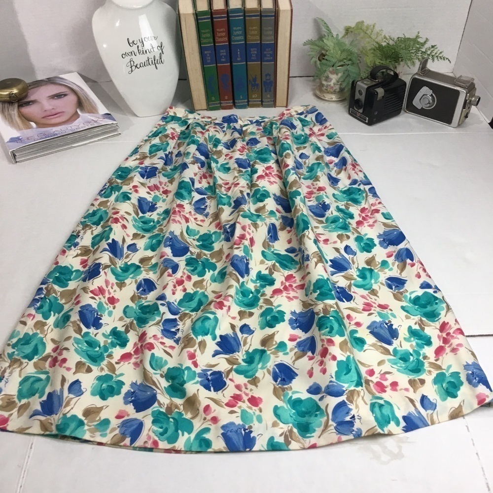 Vintage 90s Floral Rayon Midi Skirt | Hong Kong Cottagecore Garden Party - Picture 3 of 9